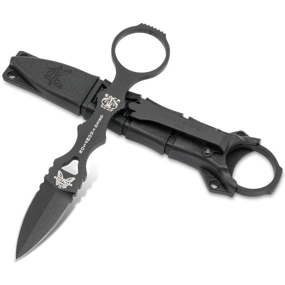 Benchmade - 173BK mini SOCP Knife - Double-Edged Dagger Blade - Plain Edge - Black Coated Handle