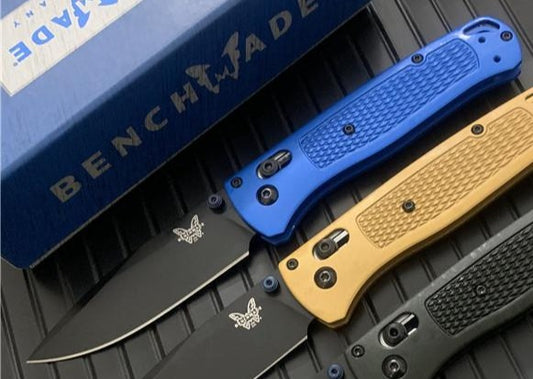 Benchmade - Bugout 535 Knife - Plain Drop-Point - Blue Handle - Coated Black finish