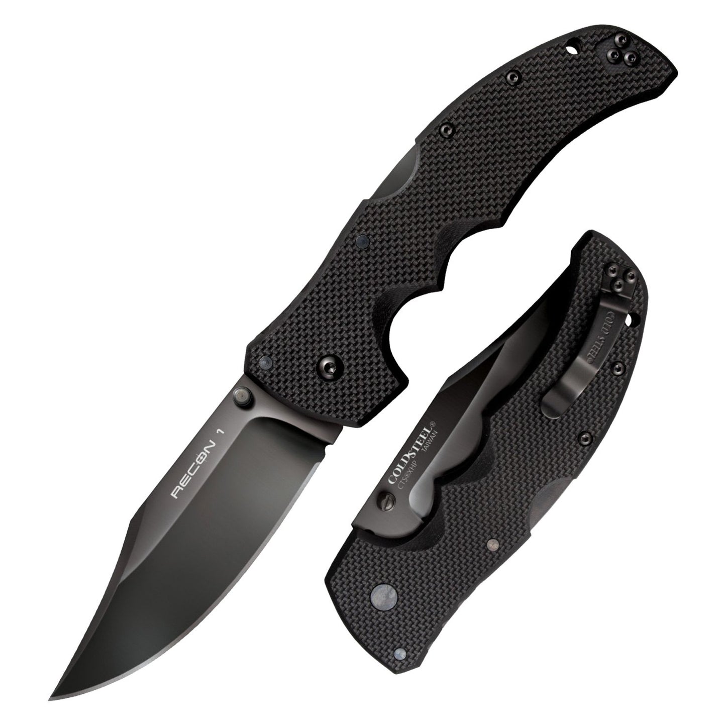 Cold Steel Recon 1 All Black Series Tactical Folding Knife with Tri-Ad Lock and Pocket Clip - Made with Premium Stainless Steel - Spear Point