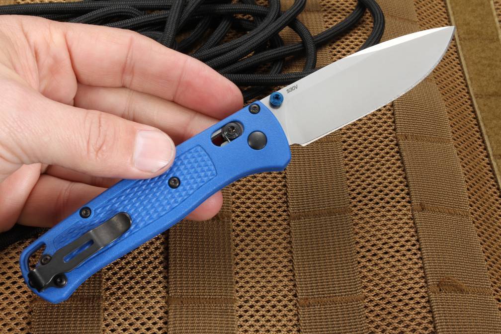 Benchmade - Bugout 535 Knife, Plain Drop-Point, Blue Handle, Satin Blade