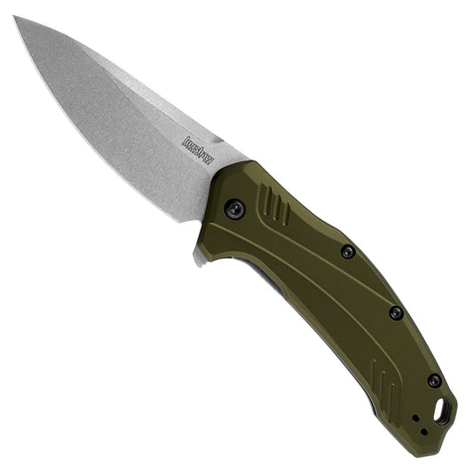Kershaw Link Pocket Knife - Green Aluminum Handle with stonewashed blade - 3.25 inch Blade with SpeedSafe Opening, Made in the USA,