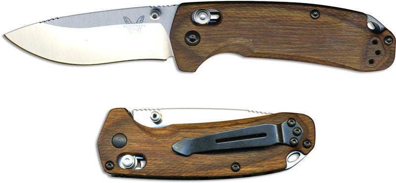 Benchmade - North Fork 15031-2 Knife, Drop-Point Blade, Plain edge, Satin finish, Wood handle, Made in The USA