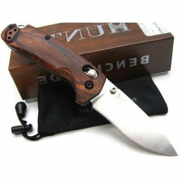 Benchmade - North Fork 15031-2 Knife, Drop-Point Blade, Plain edge, Satin finish, Wood handle, Made in The USA