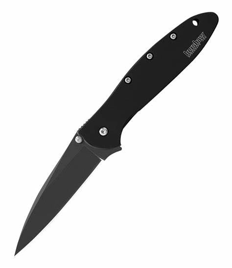 Kershaw Leek Black Folding Knife (1660CKT); 3” Steel Blade, Stainless Steel Handle, Both are DLC-Coated; SpeedSafe Assisted Opening, Liner Lock, Tip Lock, Reversible Pocketclip