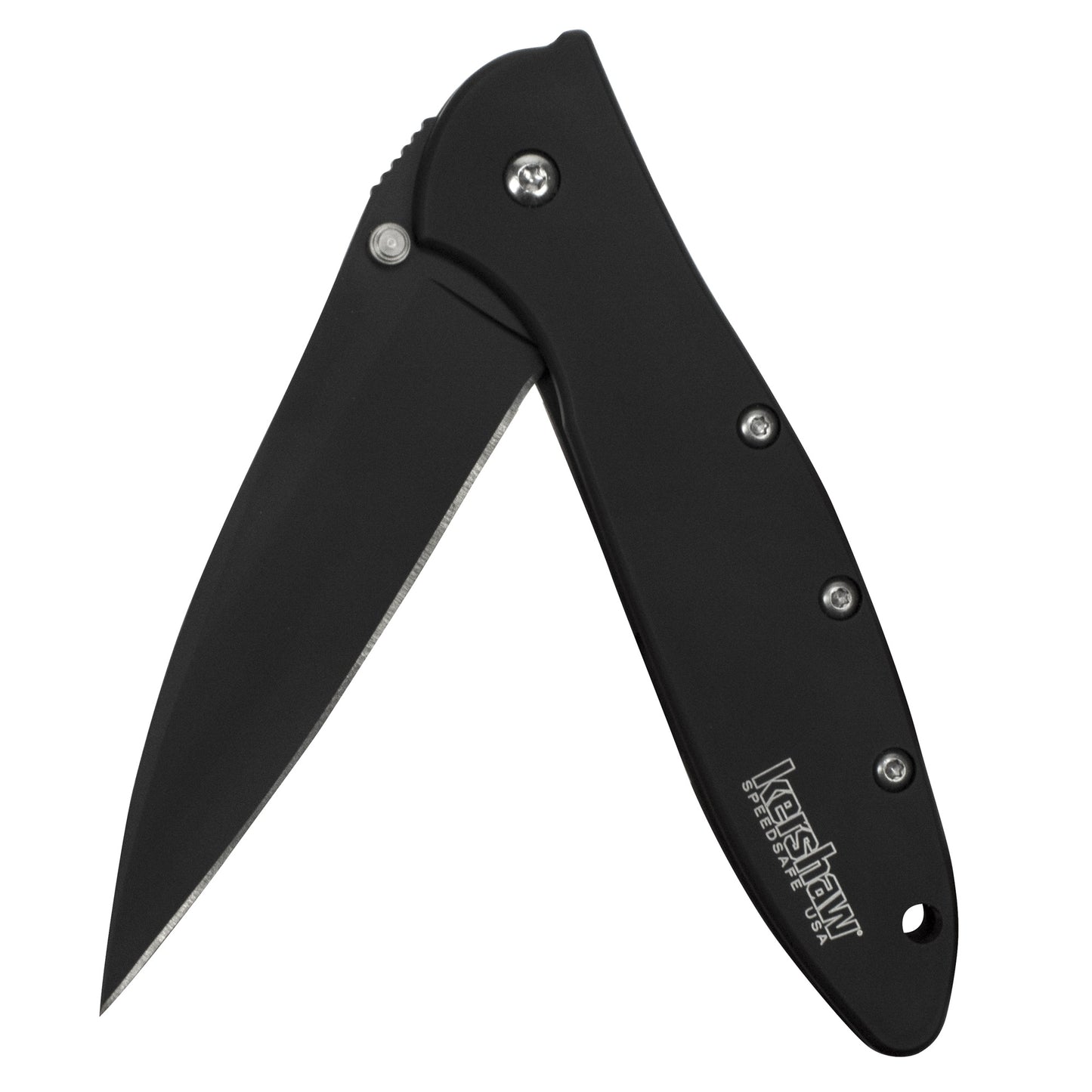 Kershaw Leek Black Folding Knife (1660CKT); 3” Steel Blade, Stainless Steel Handle, Both are DLC-Coated; SpeedSafe Assisted Opening, Liner Lock, Tip Lock, Reversible Pocketclip
