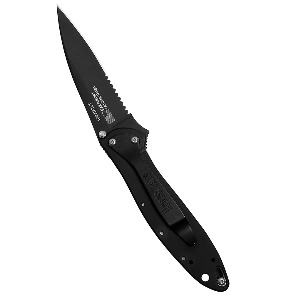 Kershaw Leek Black Folding Knife (1660CKT); 3” Steel Blade, Stainless Steel Handle, Both are DLC-Coated; SpeedSafe Assisted Opening, Liner Lock, Tip Lock, Reversible Pocketclip