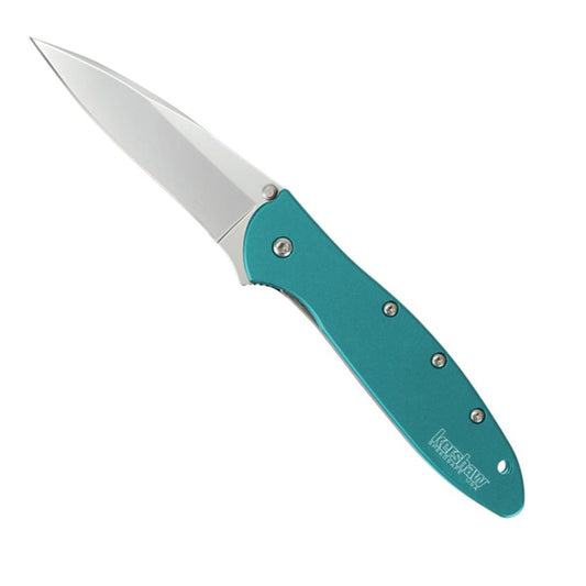 Kershaw Leek Teal Pocket Knife 1660TEAL - 3” Bead-Blasted High-Performance Steel Blade - Teal Anodized Aluminum Handle - SpeedSafe Assisted Opening - Liner Lock - Tip-Lock Slider