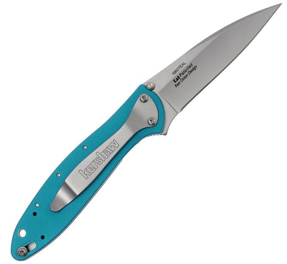 Kershaw Leek Teal Pocket Knife 1660TEAL - 3” Bead-Blasted High-Performance Steel Blade - Teal Anodized Aluminum Handle - SpeedSafe Assisted Opening - Liner Lock - Tip-Lock Slider