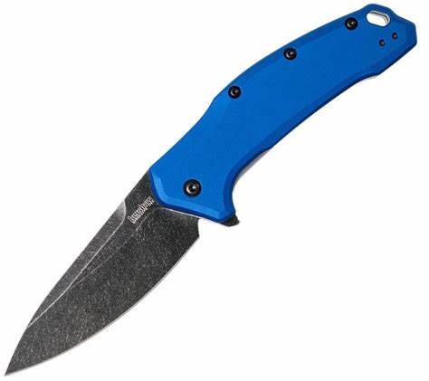 Kershaw Link Blue Aluminum BlackWash Pocket Knife 1776NBBW - 7.6” - Stainless Steel Blade and Machined Aluminum Handle with SpeedSafe Assisted Opening - Liner Lock - Reversible Pocketclip