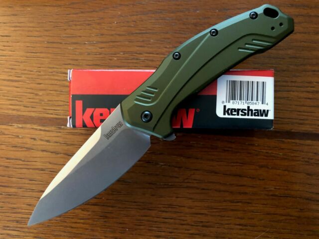 Kershaw Link Pocket Knife - Green Aluminum Handle with stonewashed blade - 3.25 inch Blade with SpeedSafe Opening, Made in the USA,