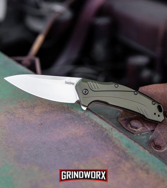 Kershaw Link 1776OLSW Grey Pocket Knives - 3.25 inch Blade with SpeedSafe Opening - Made in the USA