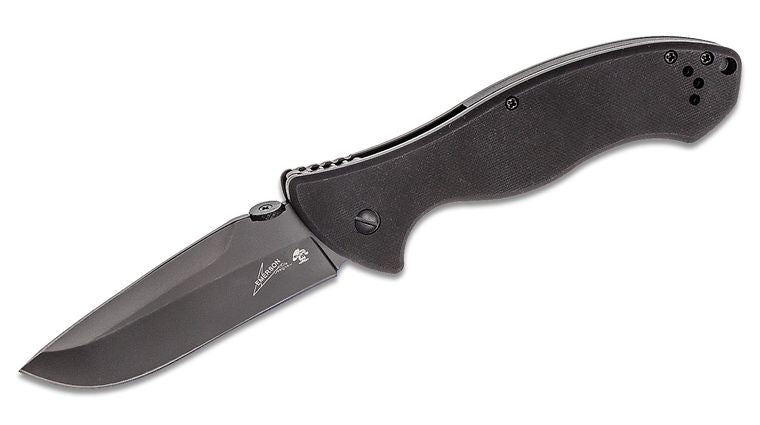 Kershaw - 6045BLK Emerson Designed Manual Open Folding Pocket Knife, Black Oxide 3.6 inch Stainless Steel Blade, Thumb Disk, Frame Lock, Reversible Pocketclip