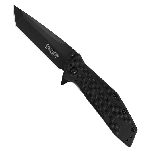 Kershaw Brawler Folding Pocket Knife (1990) with 3” Black Finished Steel Blade; Black Nylon Handle Scales with Reversible Pocketclip